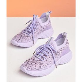 Guja 24Y320 Mor Kadın Esnek Tabanlı Taşlı Triko Sneaker Spor Ayakkabı