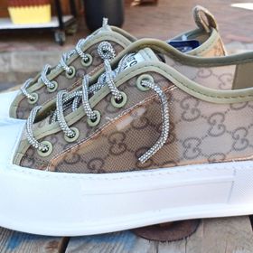 Guja 24Y384 Bej Kadın Monogram Desen Sneaker Spor Ayakkabı