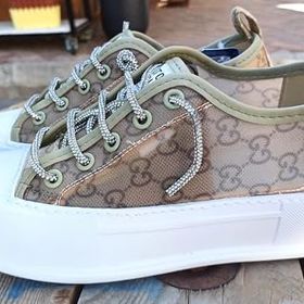 Guja 24Y384 Bej Kadın Monogram Desen Sneaker Spor Ayakkabı