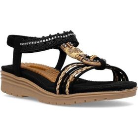 Guja 25Y120-4 Siyah Kadın Comfort Taban Taşlı Sandalet