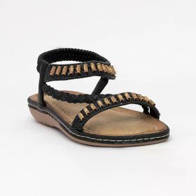 Guja 25Y152-1 Siyah Taşlı Düz Kadın Sandalet