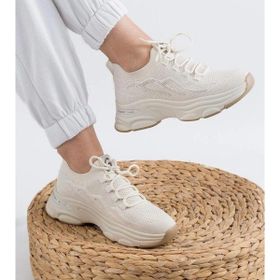 Guja 25Y309 Bej Kadın Premium Triko Taşlı Sneaker Spor Ayakkabı