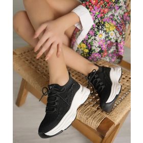 Guja 25Y309 Siyah Kadın Premium Triko Taşlı Sneaker Spor Ayakkabı
