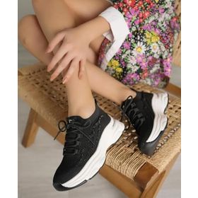 Guja 25Y309 Siyah Kadın Premium Triko Taşlı Sneaker Spor Ayakkabı