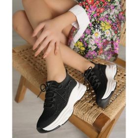 Guja 25Y309 Siyah Kadın Premium Triko Taşlı Sneaker Spor Ayakkabı