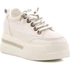 Guja 25Y492 Bej Kadın Hakiki Deri Yüksek Taban Taşlı Sneaker Spor Ayakkabı