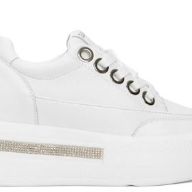 Guja 25Y492 Bej Kadın Hakiki Deri Yüksek Taban Taşlı Sneaker Spor Ayakkabı