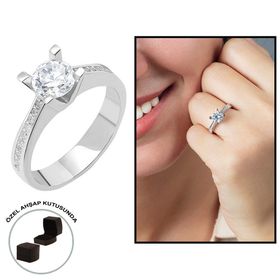 Gül Endam Starlight Diamond Pırlanta Montür Elegance 925 Ayar Gümüş Bayan Tektaş Yüzük - Beyaz