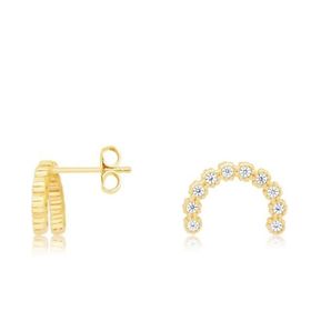 Gülaylar Diamond Line Sarı Altın 14 Ayar Trend Taşlı Küpe
