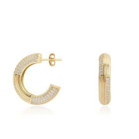 Gülaylar Diamond Line Sarı Altın 14 Ayar Trend Taşlı Küpe