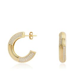 Gülaylar Diamond Line Sarı Altın 14 Ayar Trend Taşlı Küpe