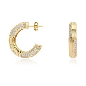 Gülaylar Diamond Line Sarı Altın 14 Ayar Trend Taşlı Küpe