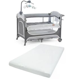 Gulz Atlas Plus 70x110 cm Dark Grey Anne Yanı Sallanır Cibinlikli Pamuk Yataklı Dönenceli Oyun Parkı Bebek Beşik