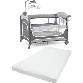 Gulz Atlas Plus 70x110 cm Dark Grey Anne Yanı Sallanır Cibinlikli Pamuk Yataklı Dönenceli Oyun Parkı Bebek Beşik