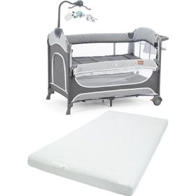 Gulz Atlas Plus 70x110 cm Dark Grey Anne Yanı Sallanır Cibinlikli Pamuk Yataklı Dönenceli Oyun Parkı Bebek Beşik