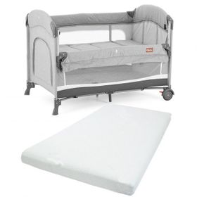 Gulz Omega 70x110 cm Anne Yanı Sallanır Cibinlikli Bebek Beşiği + Koyu Gri Pamuk Yatak