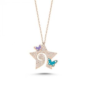 Gümüş 925 Ayar Zirkon Taşlı Kelebek Kolye