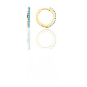 Gümüş Altın Yaldızlı Turkuaz Taşlı 12 mm Halka Küpe