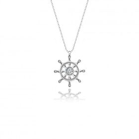 Gümüş Gemi Dümeni Swarovski Taşlı Kolye