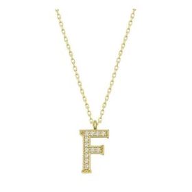 Gümüş Hane Gold F Harfi Kadın Gümüş Kolye