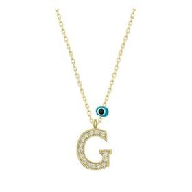Gümüş Hane Nazar Gold G Harfi Kadın Gümüş Kolye