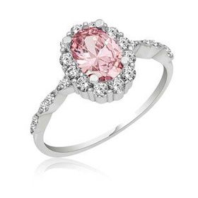 Gümüş Hane Pembe Oval Taşlı Kadın Gümüş Yüzük