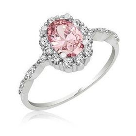 Gümüş Hane Pembe Oval Taşlı Kadın Gümüş Yüzük