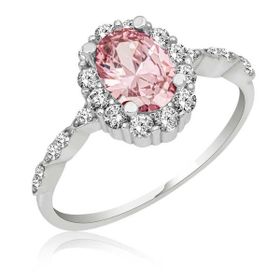 Gümüş Hane Pembe Oval Taşlı Kadın Gümüş Yüzük