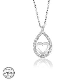 Gümüş Hane Swarovski Taşlı Gümüş Damla Kalp Kadın Kolye