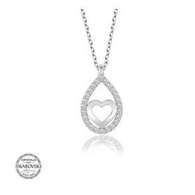 Gümüş Hane Swarovski Taşlı Gümüş Damla Kalp Kadın Kolye