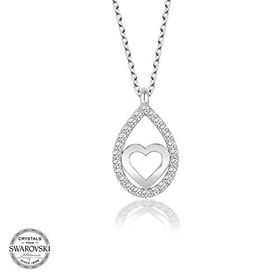 Gümüş Hane Swarovski Taşlı Gümüş Damla Kalp Kadın Kolye
