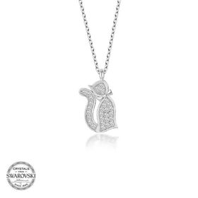 Gümüş Hane Swarovski Taşlı Gümüş Kedi Kadın Kolye