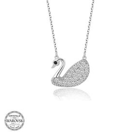 Gümüş Hane Swarovski Taşlı Gümüş Kuğu Kadın Kolye