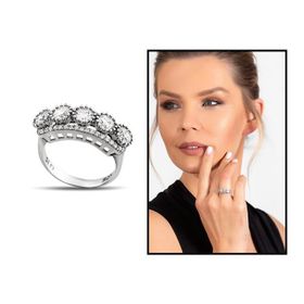 Gümüş Hediye Al Starlight Diamond Pırlanta Montür Asimetrik 925 Ayar Gümüş Kadın Beştaş Yüzük