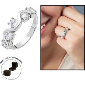 Gümüş Hediye Al Starlight Diamond Pırlanta Montür Asimetrik 925 Ayar Gümüş Kadın Beştaş Yüzük