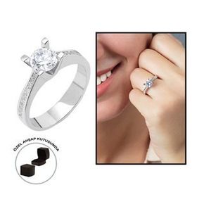 Gümüş Hediye Al Starlight Diamond Pırlanta Montür Asimetrik 925 Ayar Gümüş Kadın Beştaş Yüzük