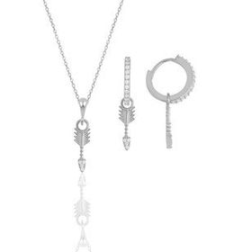 Gümüş İkili Set Rodyumlu Zirkon Taşlı Ok Kolye ve Küpe