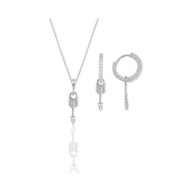 Gümüş İkili Set Rodyumlu Zirkon Taşlı Ok Kolye ve Küpe