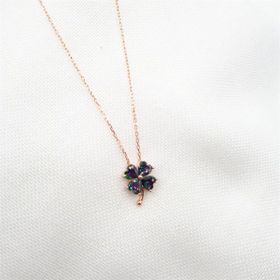 Gümüş Mistik Topaz Yonca Kolye