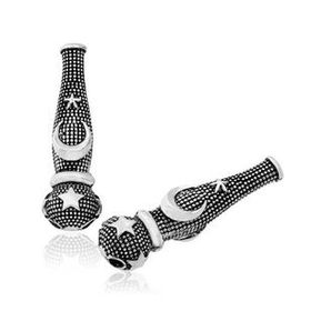 Gümüş Nokta İşlemeli Ayyıldız Motifli Tesbih İmamesi