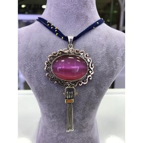 Gümüş Pembe Kedi Gözü Kolye