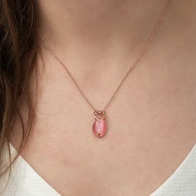 Gümüş Pembe Kedi Gözü Kolye
