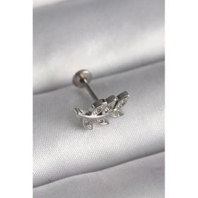 Gümüş Renk Dal Model Zirkon Taş Detaylı Tragus Piercing