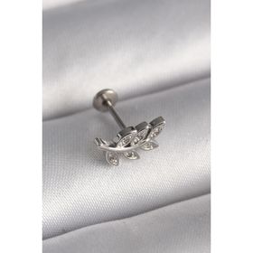 Gümüş Renk Dal Model Zirkon Taş Detaylı Tragus Piercing