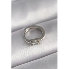 Gümüş Renk Kare Zirkon Taşlı Tragus Piercing