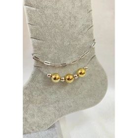 Gümüş Renk Küre Model Ezme ve Sf Zincir Çelik Halhal