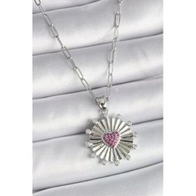 Gümüş Renk Pembe Zirkon Taşlı Kalp Tragus Piercing