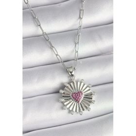 Gümüş Renk Pembe Zirkon Taşlı Kalp Tragus Piercing