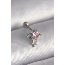 Gümüş Renk Pembe Zirkon Taşlı Sallantı Yıldız Detay Tragus Piercing