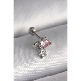 Gümüş Renk Pembe Zirkon Taşlı Sallantı Yıldız Detay Tragus Piercing